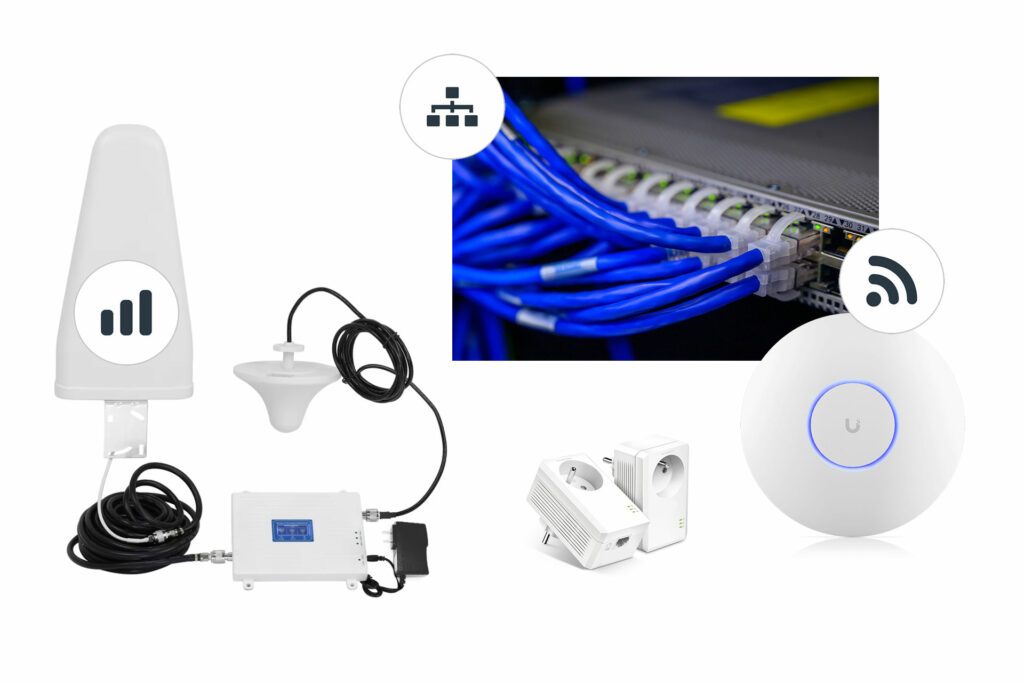 photos avec du matériel réseau, antenne wifi, cpl, antenne 4g, switch